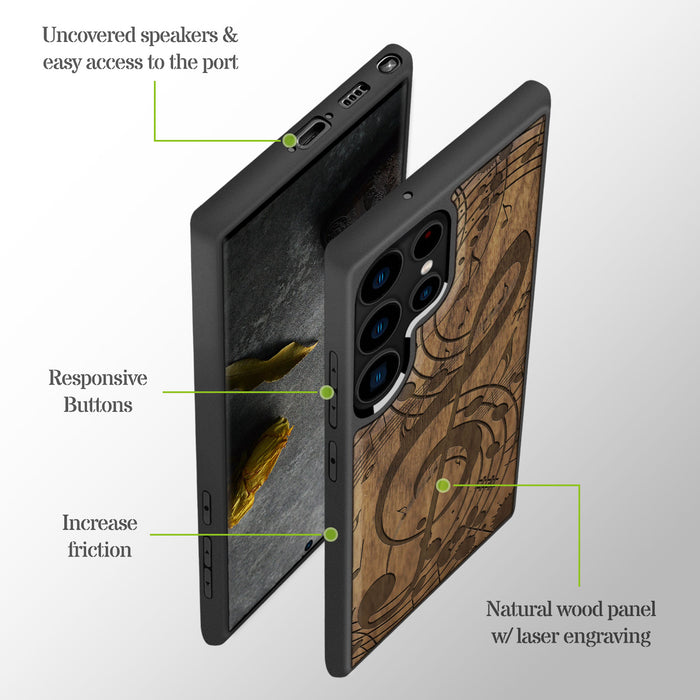 The Grand Clef and Musical Notes, Classic Engraved Wood & TPU Case - Artisanal Cover for Samsung Galaxy