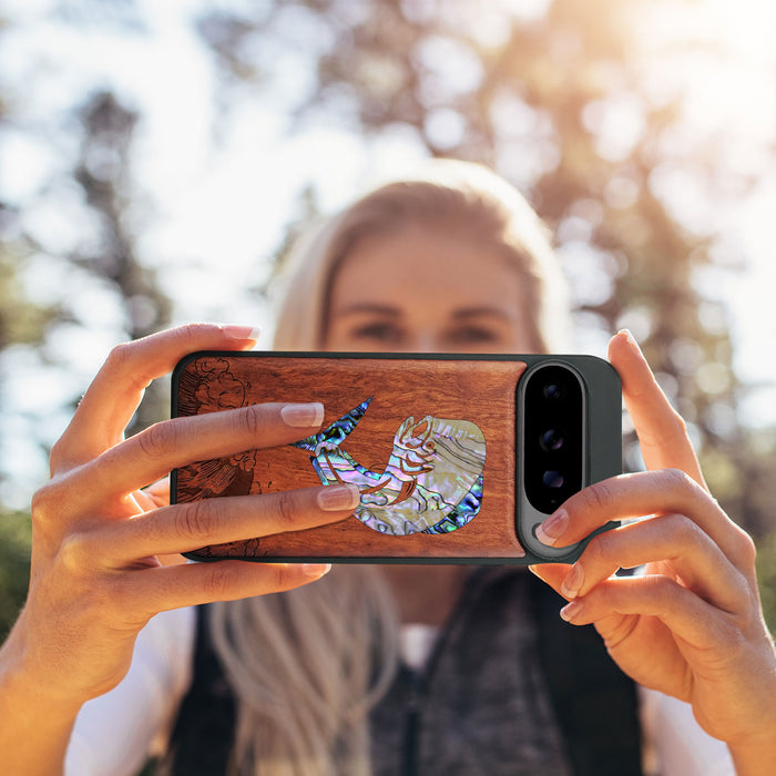 The Majestic Mahi-Mahi, Hand-Inlaid Wood & Mother of Pearl Case - Artisanal Cover for Google Pixel