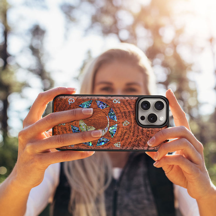 A Manuscript Enigma, Hand-Inlaid Wood & Mother of Pearl Case - Artisanal Cover for Apple iPhone
