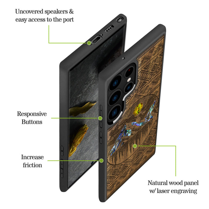 The Lens of Nature, Hand-Inlaid Wood & Mother of Pearl Case - Artisanal Cover for Samsung Galaxy