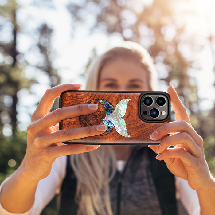 The Whale's Tail, Hand-Inlaid Wood & Mother of Pearl Case - Artisanal Cover for Apple iPhone