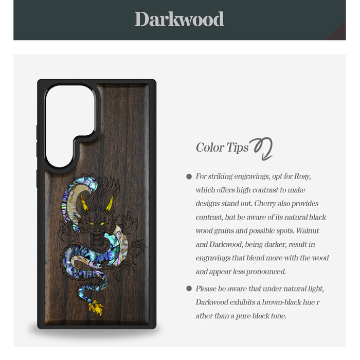 The Oriental Dragon, Hand-Inlaid Wood & Mother of Pearl Case - Artisanal Cover for Samsung Galaxy