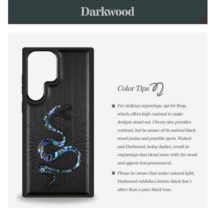 Viper's Coil, Hand-Inlaid Wood & Mother of Pearl Case - Artisanal Cover for Samsung Galaxy