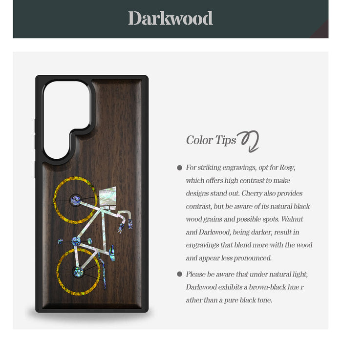 Classic Bicycle Silhouette, Hand-Inlaid Wood & Mother of Pearl Case - Artisanal Cover for Samsung Galaxy