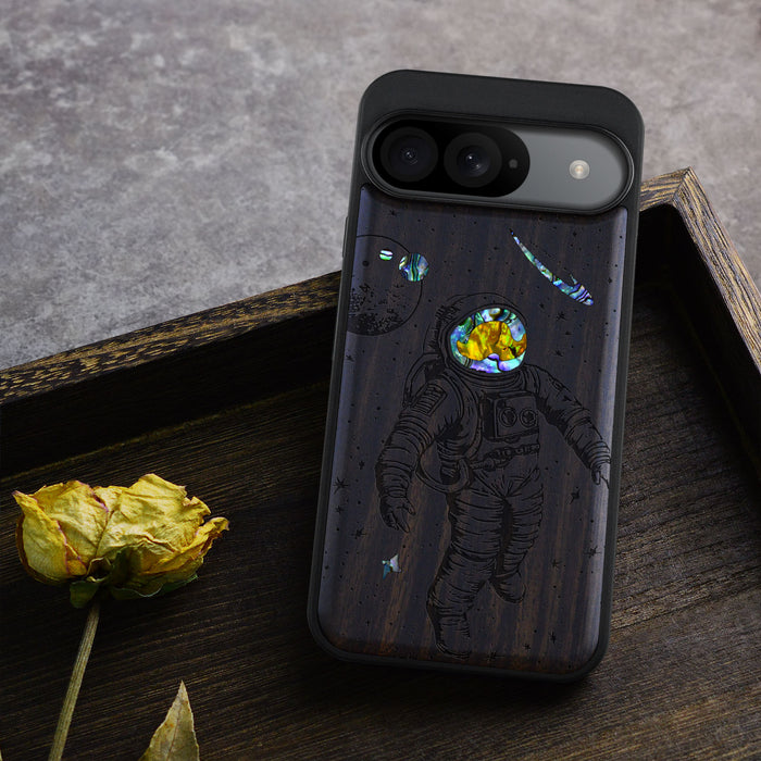 A Celestial Odyssey, Hand-Inlaid Wood & Mother of Pearl Case - Artisanal Cover for Google Pixel