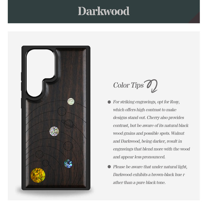 A Minimalist Line Work of Nine Planets, Hand-Inlaid Wood & Mother of Pearl Case - Artisanal Cover for Samsung Galaxy
