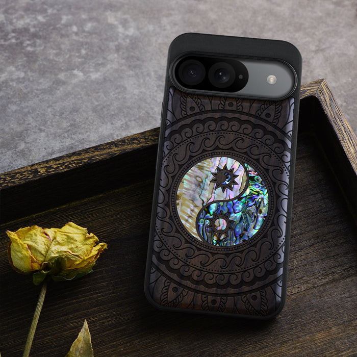 The Yin Yang Paisley, Hand-Inlaid Wood & Mother of Pearl Case - Artisanal Cover for Google Pixel