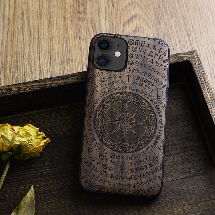 The Shield of Dragons and Awe, Classic Engraved Wood & TPU Case - Artisanal Cover for Apple iPhone