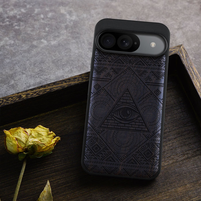 The All-Seeing Eye and the Aztec Voyage, Classic Engraved Wood & TPU Case - Artisanal Cover for Google Pixel