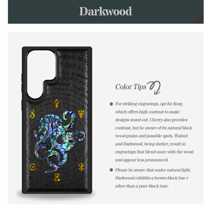Celestial Cephalopod, Hand-Inlaid Wood & Mother of Pearl Case - Artisanal Cover for Samsung Galaxy