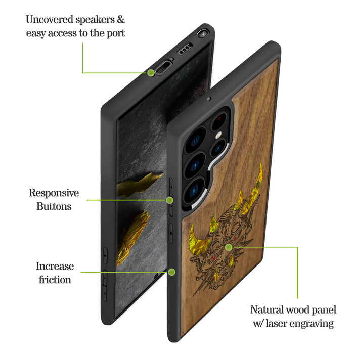 Fierce Elegance, Hand-Inlaid Wood & Mother of Pearl Case - Artisanal Cover for Samsung Galaxy