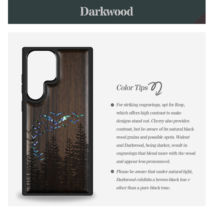 Bats Over the Forest, Hand-Inlaid Wood & Mother of Pearl Case - Artisanal Cover for Samsung Galaxy