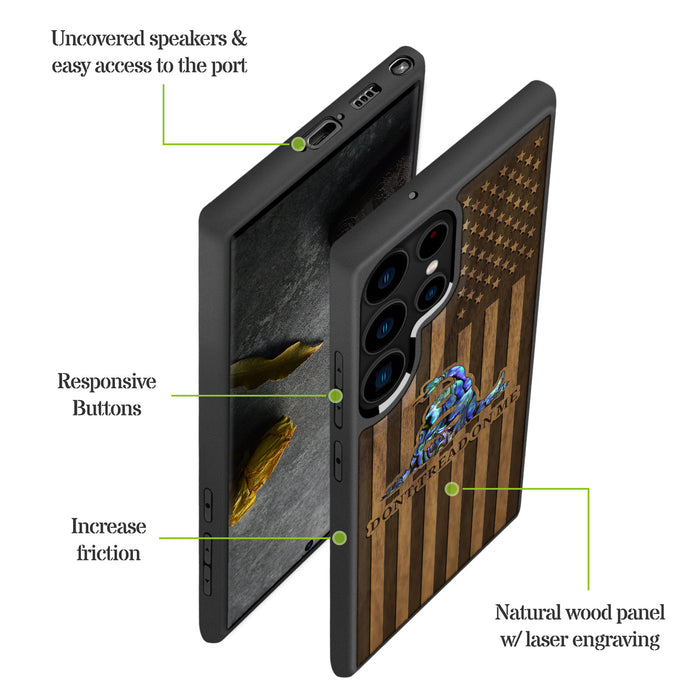 Gadsden Flag, Hand-Inlaid Wood & Mother of Pearl Case - Artisanal Cover for Samsung Galaxy