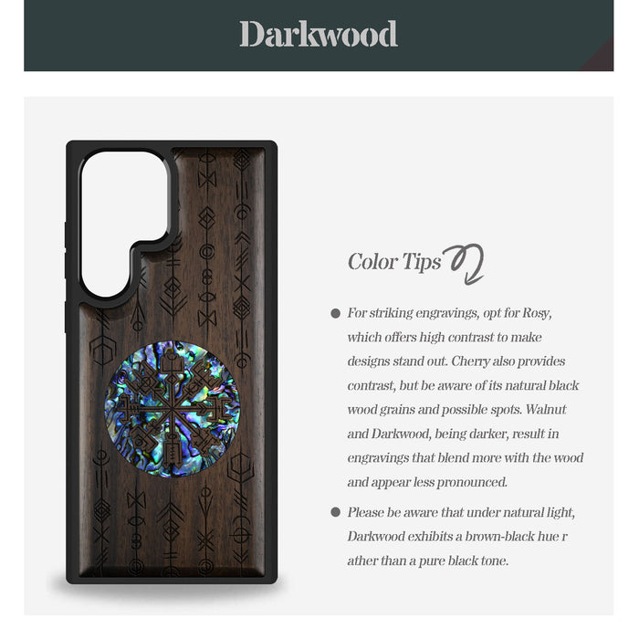 Echoes of Viking Lore, Hand-Inlaid Wood & Mother of Pearl Case - Artisanal Cover for Samsung Galaxy