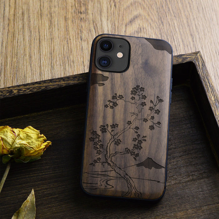 Ethereal Blossoms, Classic Engraved Wood & TPU Case - Artisanal Cover for Apple iPhone