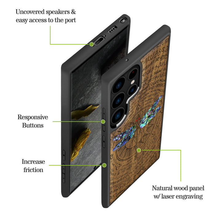 The Graceful Dragonfly, Hand-Inlaid Wood & Mother of Pearl Case - Artisanal Cover for Samsung Galaxy