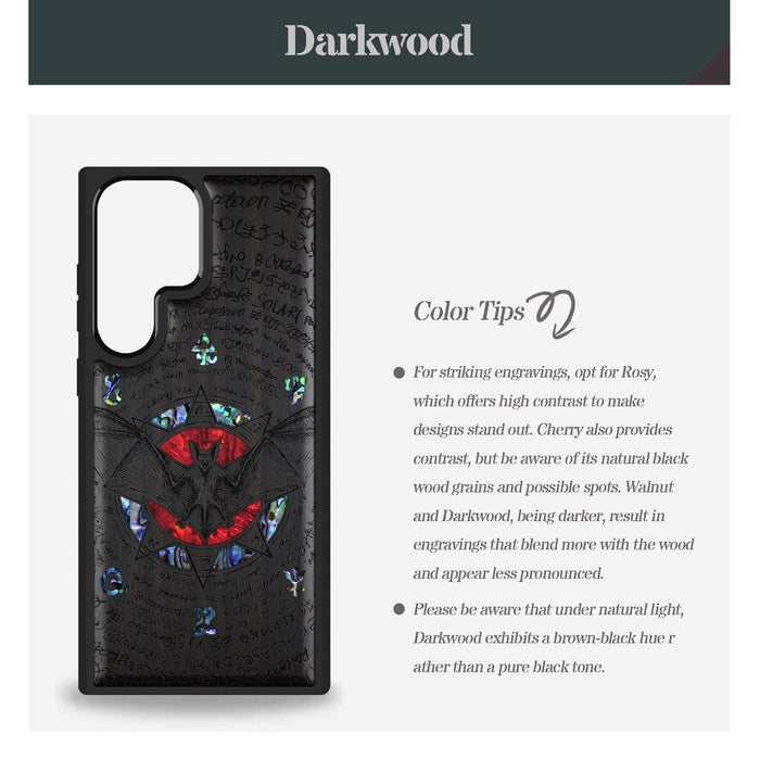 The Bat and the Octagonal Star, Hand-Inlaid Wood & Mother of Pearl Case - Artisanal Cover for Samsung Galaxy