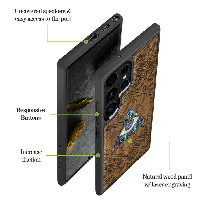 The All-Seeing Eye, Hand-Inlaid Wood & Mother of Pearl Case - Artisanal Cover for Samsung Galaxy