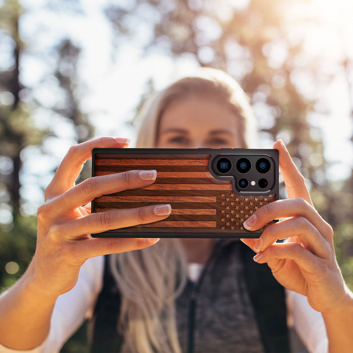 The Classic American Flag, Classic Engraved Wood & TPU Case - Artisanal Cover for Samsung Galaxy