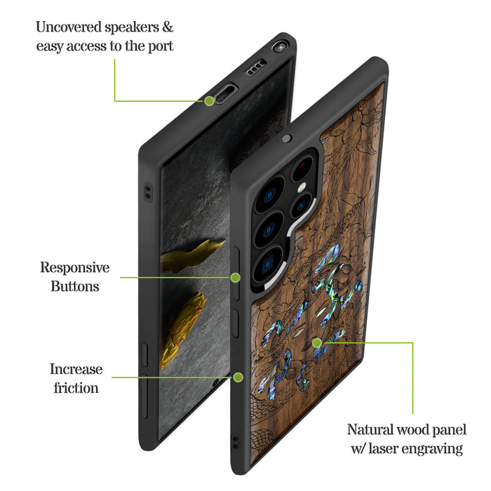 The Medusa Enigma, Hand-Inlaid Wood & Mother of Pearl Case - Artisanal Cover for Samsung Galaxy