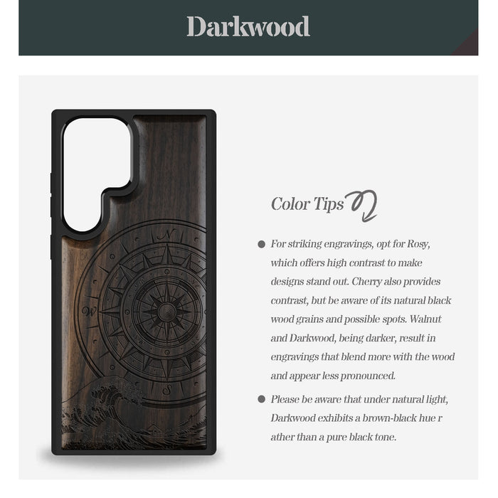 Compass Wave, Classic Engraved Wood & TPU Case - Artisanal Cover for Samsung Galaxy