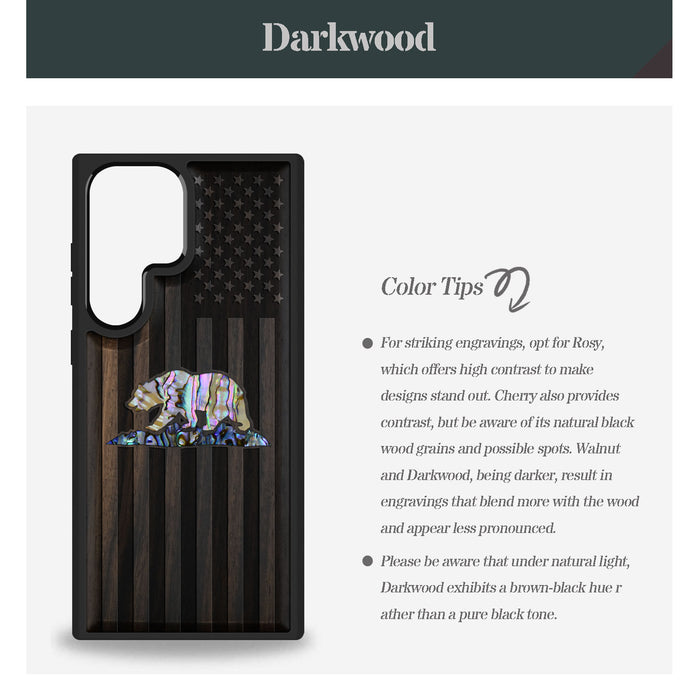 The Grizzly of the Golden State, Hand-Inlaid Wood & Mother of Pearl Case - Artisanal Cover for Samsung Galaxy