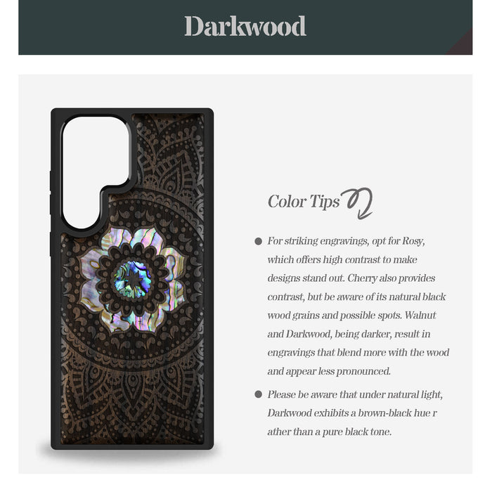 The Indian Floral Mandala, Hand-Inlaid Wood & Mother of Pearl Case - Artisanal Cover for Samsung Galaxy