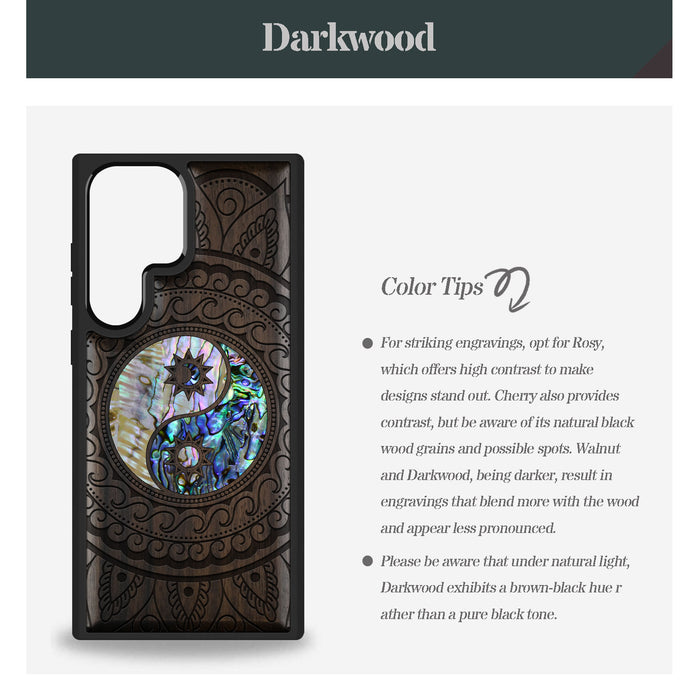 The Yin Yang Paisley, Hand-Inlaid Wood & Mother of Pearl Case - Artisanal Cover for Samsung Galaxy