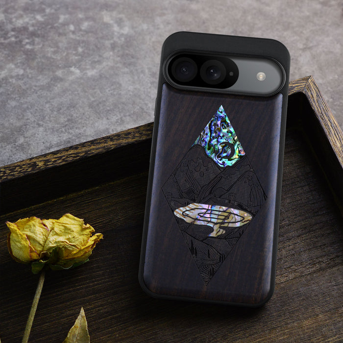 A Glimpse into the Starlit Wilderness, Hand-Inlaid Wood & Mother of Pearl Case - Artisanal Cover for Google Pixel