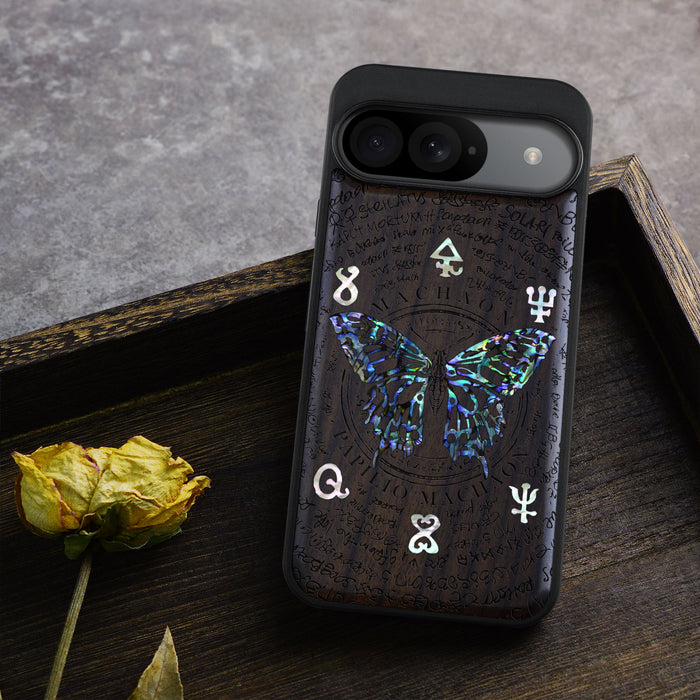 Papilio machaon, Hand-Inlaid Wood & Mother of Pearl Case - Artisanal Cover for Google Pixel