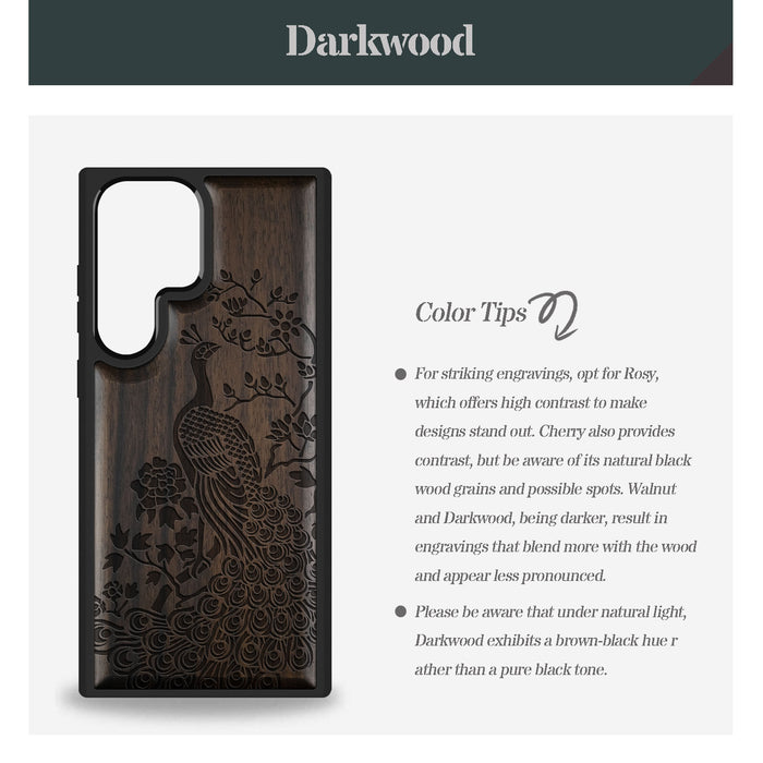 The Majestic Asian Peacock, Classic Engraved Wood & TPU Case - Artisanal Cover for Samsung Galaxy
