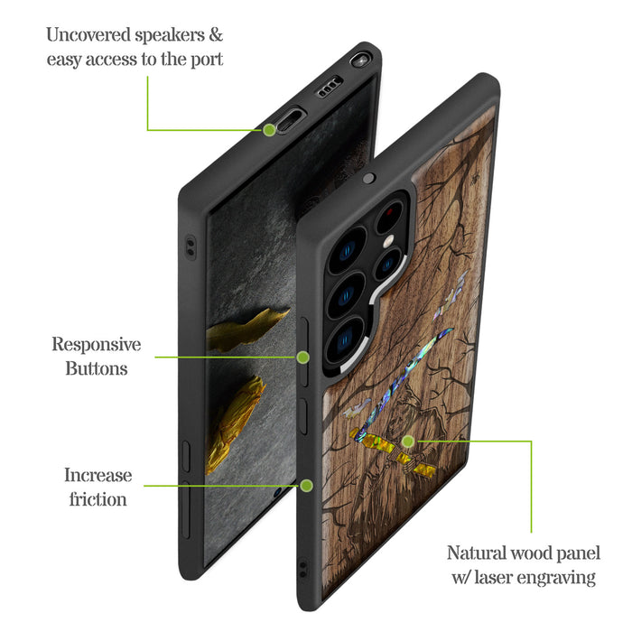 Grim Reaper, Hand-Inlaid Wood & Mother of Pearl Case - Artisanal Cover for Samsung Galaxy