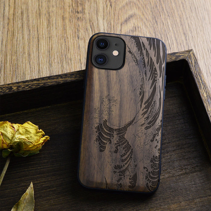 The Great Wave off Kanagawa, Classic Engraved Wood & TPU Case - Artisanal Cover for Apple iPhone