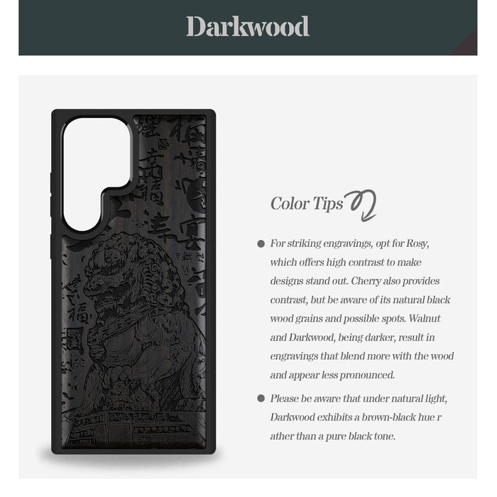 The Chinese Guardian Lions, Classic Engraved Wood & TPU Case - Artisanal Cover for Samsung Galaxy