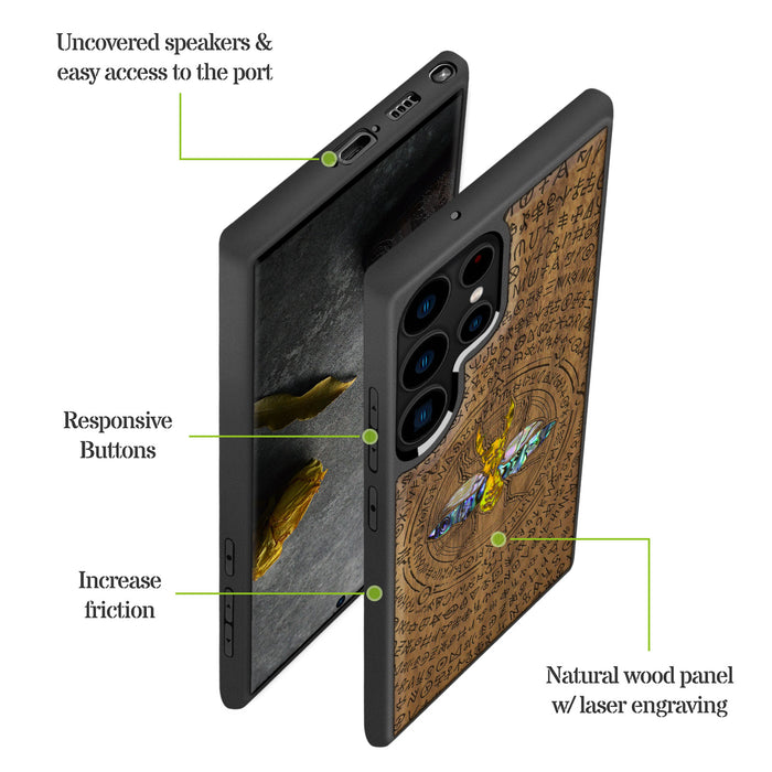 Mystical Armor, Hand-Inlaid Wood & Mother of Pearl Case - Artisanal Cover for Samsung Galaxy