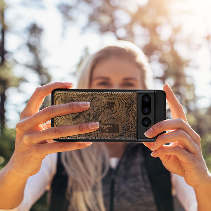 Blade and Wave, Classic Engraved Wood & TPU Case - Artisanal Cover for Google Pixel