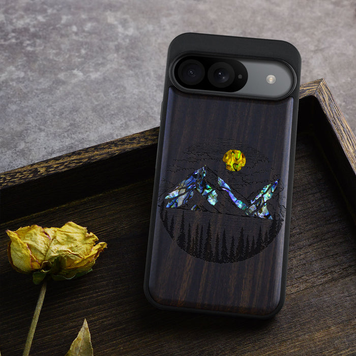 A Captivating Landscape Painting, Hand-Inlaid Wood & Mother of Pearl Case - Artisanal Cover for Google Pixel