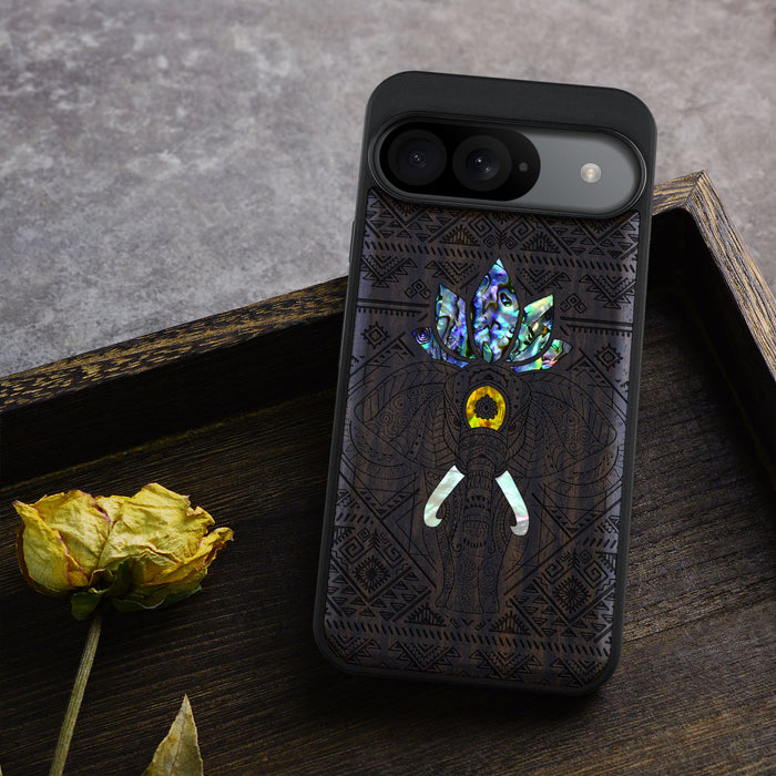 The African Elephant, Hand-Inlaid Wood & Mother of Pearl Case - Artisanal Cover for Google Pixel