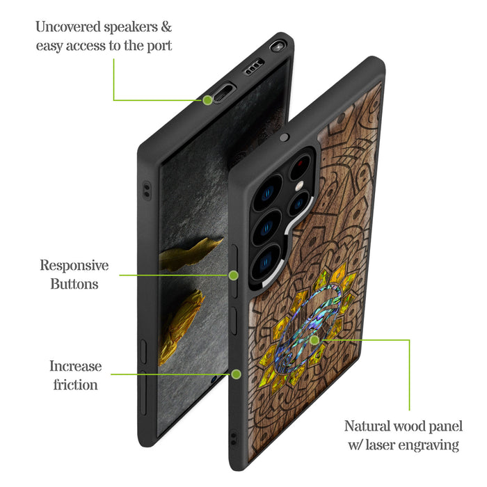 Eternal Horus Mandala, Hand-Inlaid Wood & Mother of Pearl Case - Artisanal Cover for Samsung Galaxy