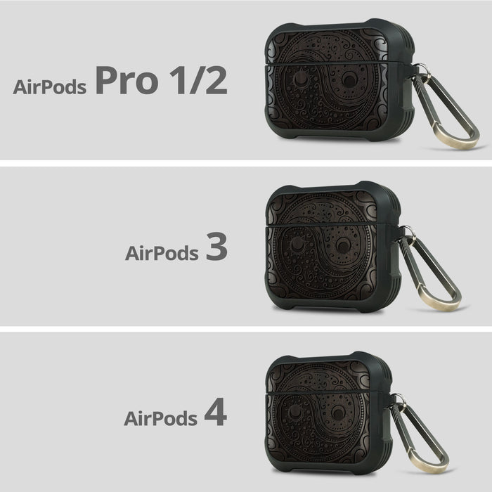 The Yin Yang Paisley - Wood Artisan Engraved & Shell Hand-Inlaid Cover - Artisanal Case for Apple AirPods (Titanium Quick Released Clasp)