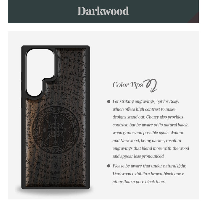 The Shield of Dragons and Awe, Classic Engraved Wood & TPU Case - Artisanal Cover for Samsung Galaxy