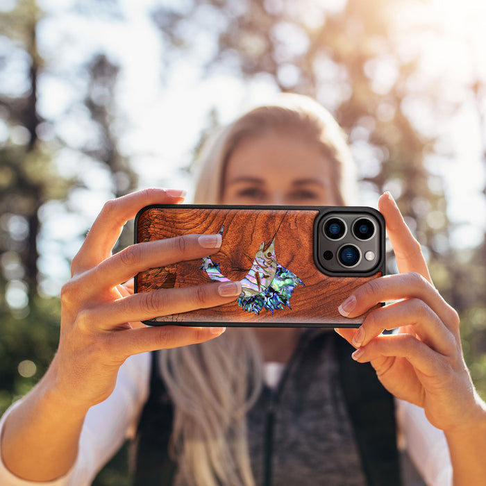 The Soaring Marlin, Hand-Inlaid Wood & Mother of Pearl Case - Artisanal Cover for Apple iPhone