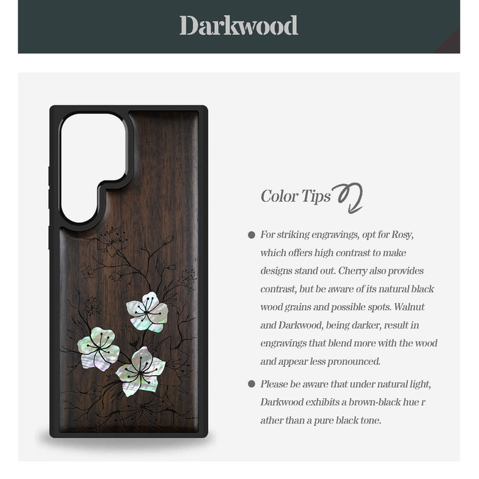 Whispering Sakura Blooms, Hand-Inlaid Wood & Mother of Pearl Case - Artisanal Cover for Samsung Galaxy