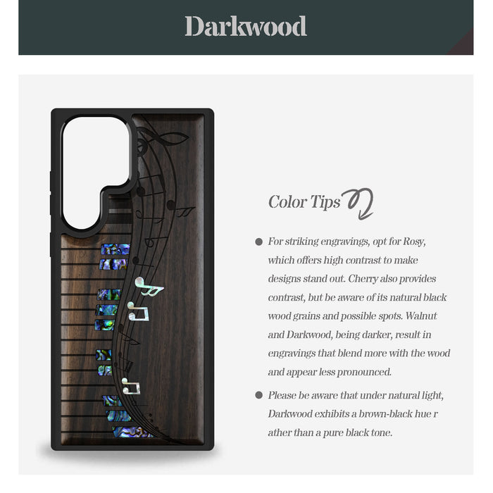Melodic Wave Symphony, Hand-Inlaid Wood & Mother of Pearl Case - Artisanal Cover for Samsung Galaxy