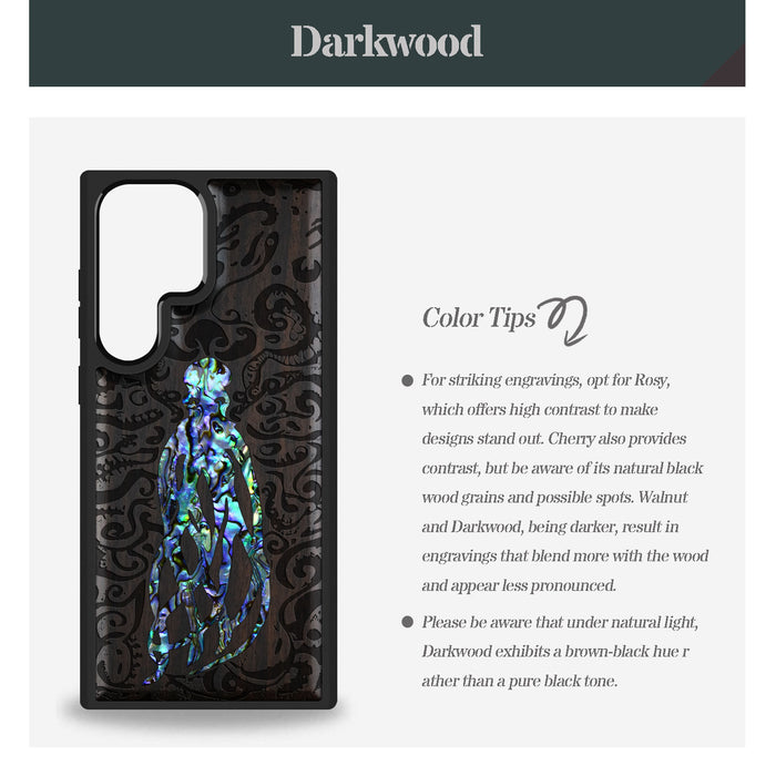 Cephalopod's Nocturne, Hand-Inlaid Wood & Mother of Pearl Case - Artisanal Cover for Samsung Galaxy