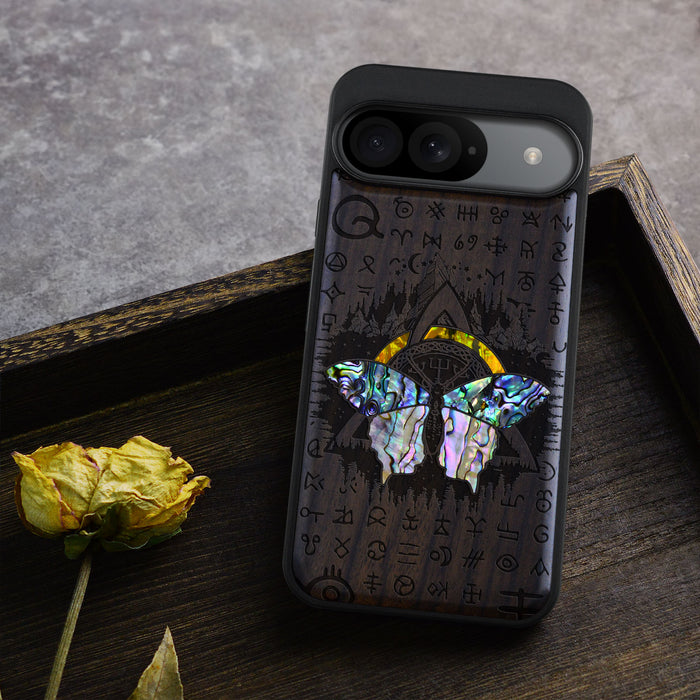 Celtic Butterfly, Hand-Inlaid Wood & Mother of Pearl Case - Artisanal Cover for Google Pixel