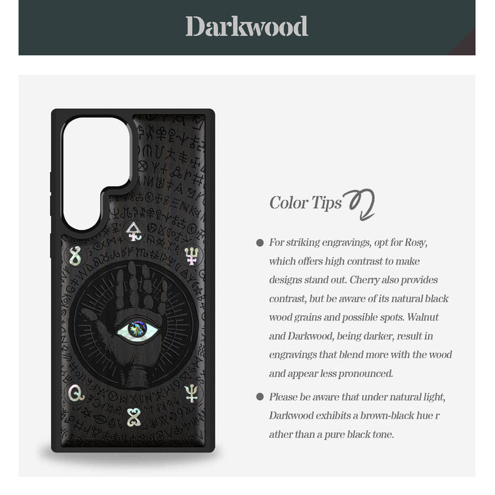 The Enigmatic Eye, Hand-Inlaid Wood & Mother of Pearl Case - Artisanal Cover for Samsung Galaxy