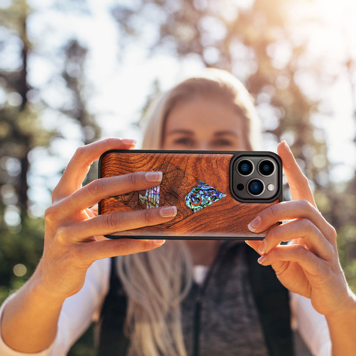 A Glimpse into the Starlit Wilderness, Hand-Inlaid Wood & Mother of Pearl Case - Artisanal Cover for Apple iPhone