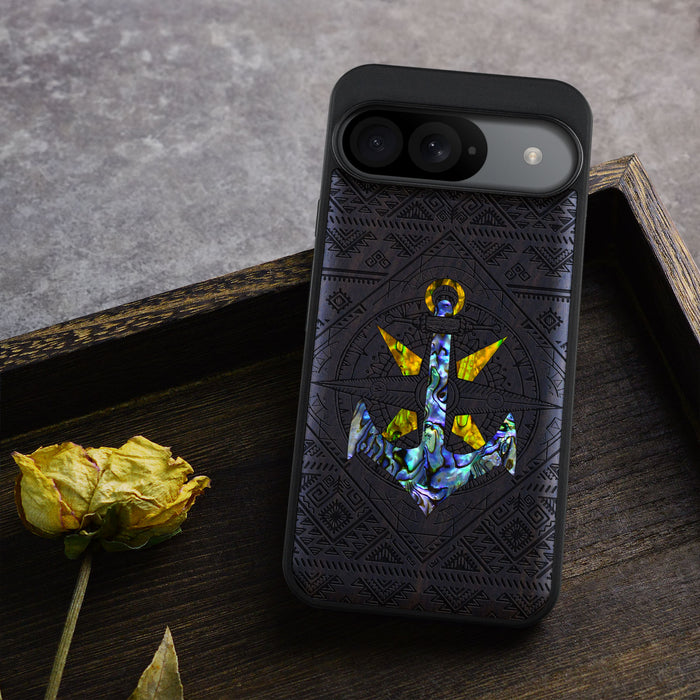 Voyage Intrigue, Hand-Inlaid Wood & Mother of Pearl Case - Artisanal Cover for Google Pixel