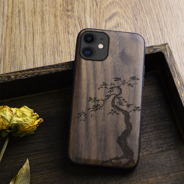 The Majestic Pine Tree, Classic Engraved Wood & TPU Case - Artisanal Cover for Apple iPhone